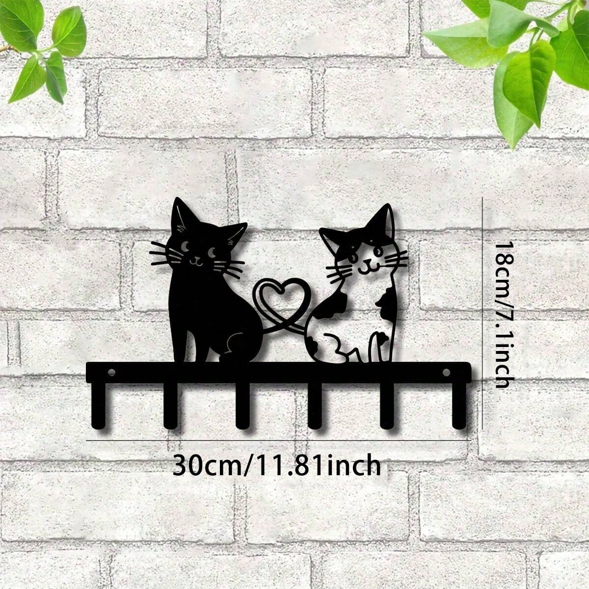 Metalowy uchwyt na klucze z dwoma kotami 25cm Czarny stojak ścienny Dekoracja domu TY10156-02 multikolor