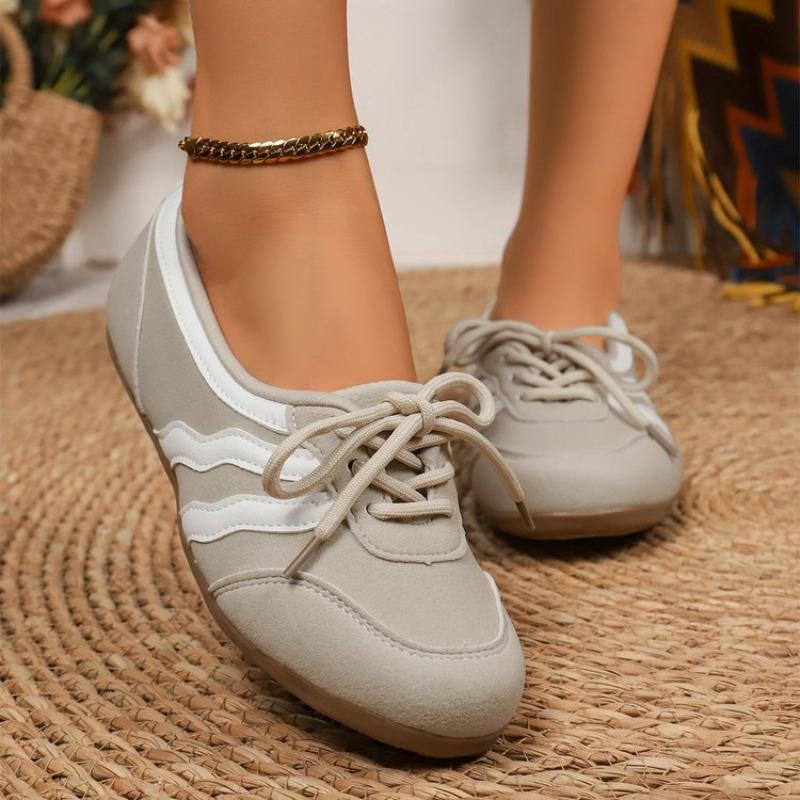 

Fashion 2025 Women Shallow Sneakers Flats Lace-up Breathable Walking Shoes Women Trend Color Baotou Lace-up Sneakers Zapatos De Mujer 36 бежевый