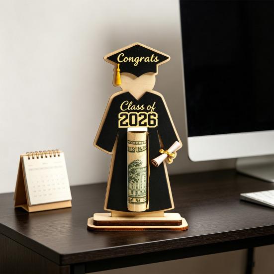 Graduate Cap and Gown Wallet Holder Bachelor's Uniform Solid Wood Cash Shape Cash Holder with Class