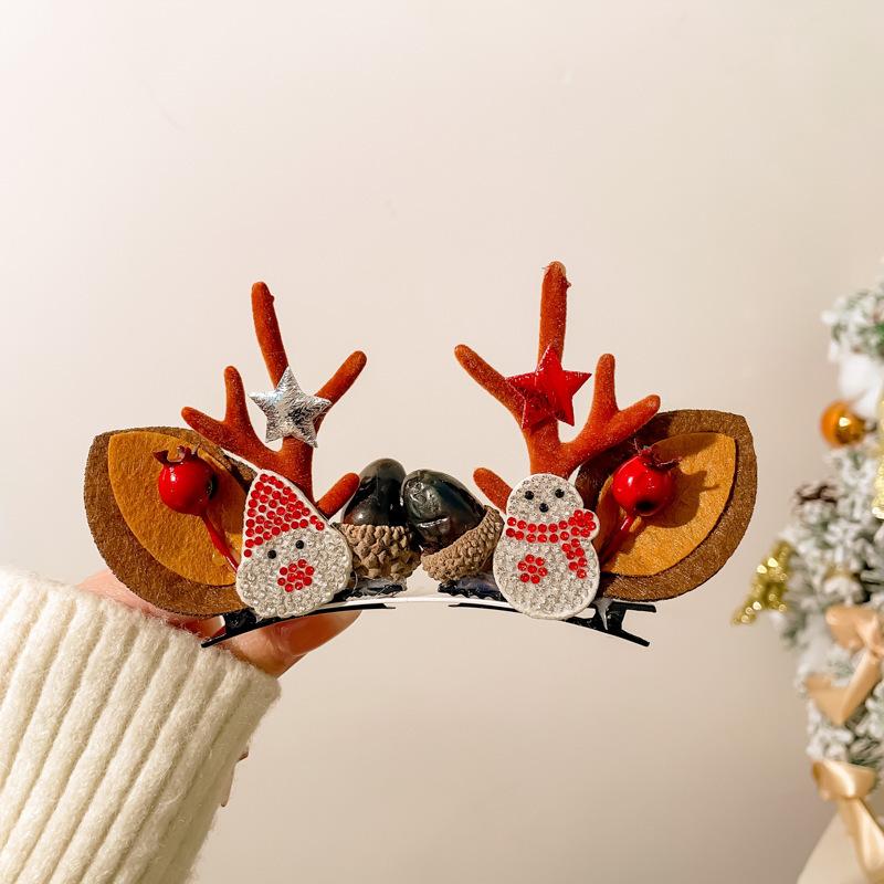 1 Pair Portable Hair Clips Pendants Cute Elk Horn Hair Clips Xmas Headwear  Christmas Decor