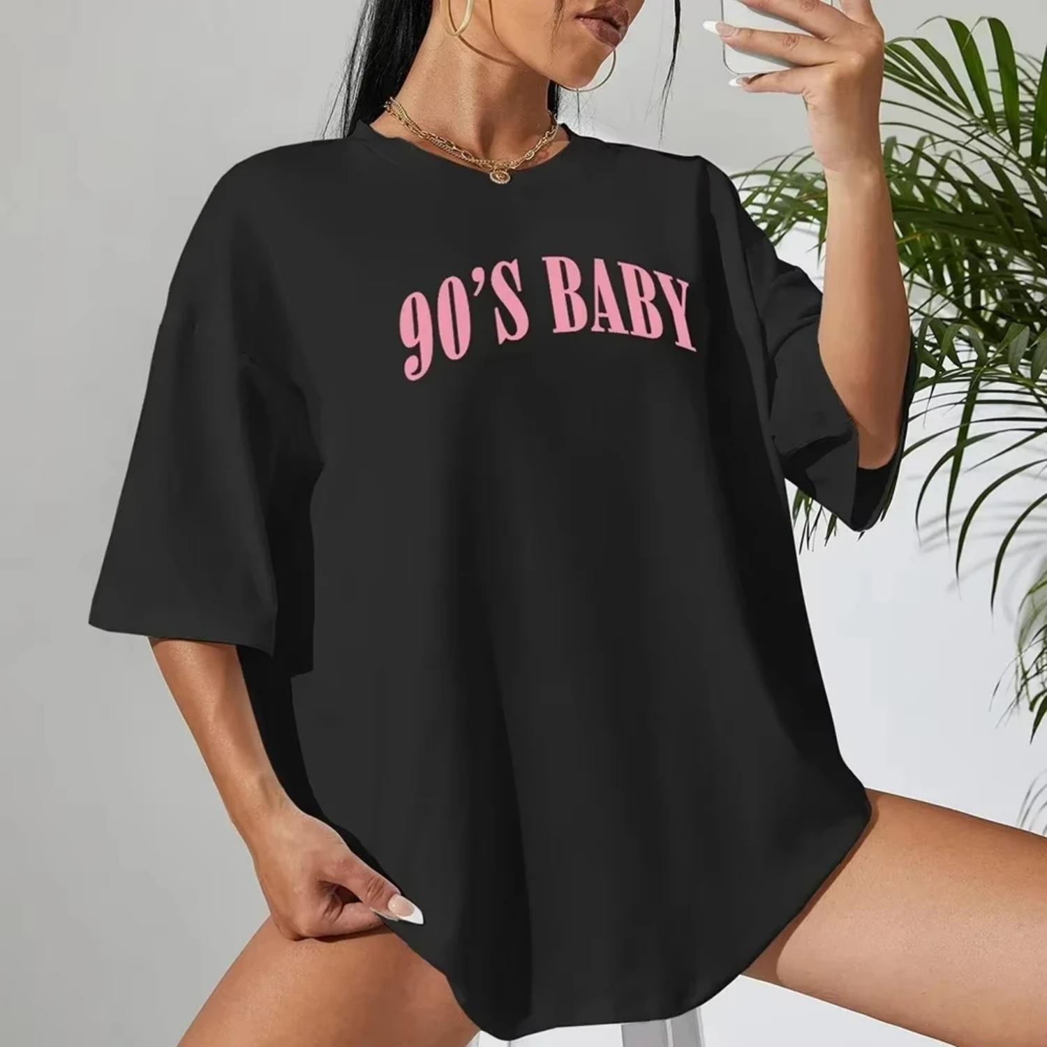 

90 s Baby Creativity Letter T-Shirts for Women Funny Summer Street Hip Hop Style Female Casual Loose Cotton Oversized Tops S