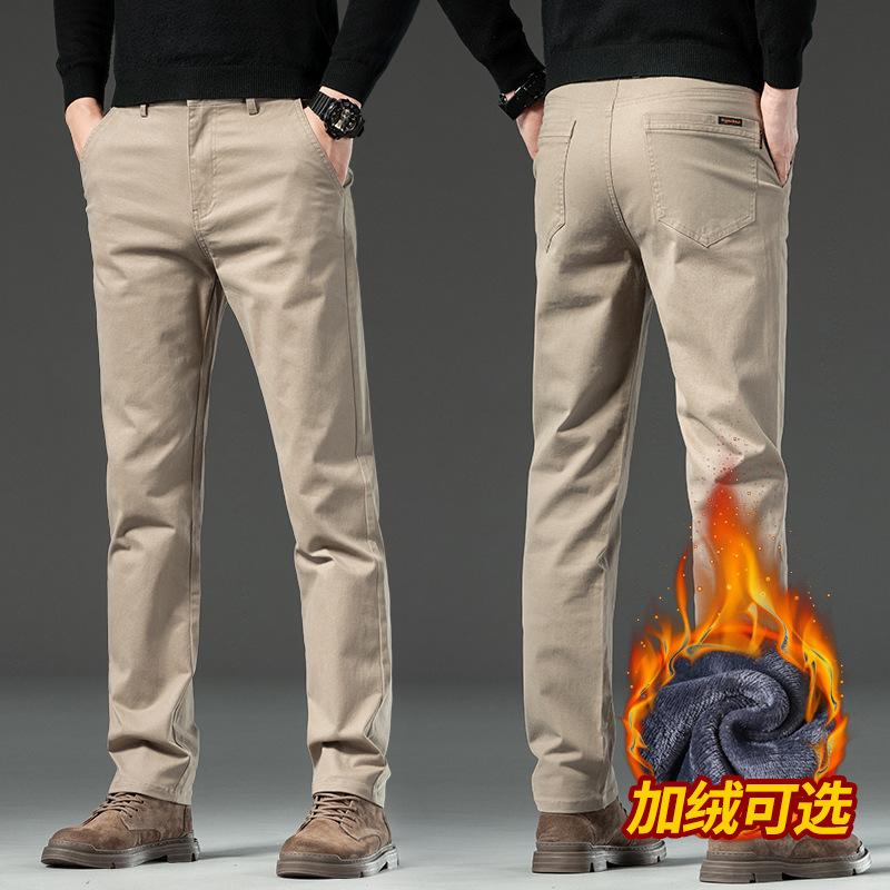 2024 Autumn/Winter Men'S Plush/Regular Dark Gray Casual Pants Slim Fit Straight Tube High-End Light Luxury Business Warm Long Pants