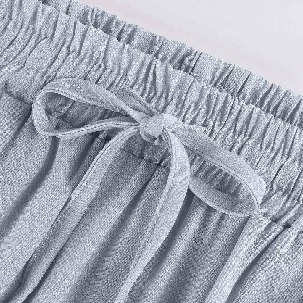 Women's Fashion Color Elastic Waist Skirt Loose Casual High Waist Tie Long Skirt