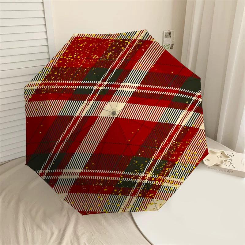 

1PC Plaid Gold Automatic Open/Close Umbrella Compact Folding Umbrella with 8-Rib Shaft lightweight esign, Highquality Fabric1143A