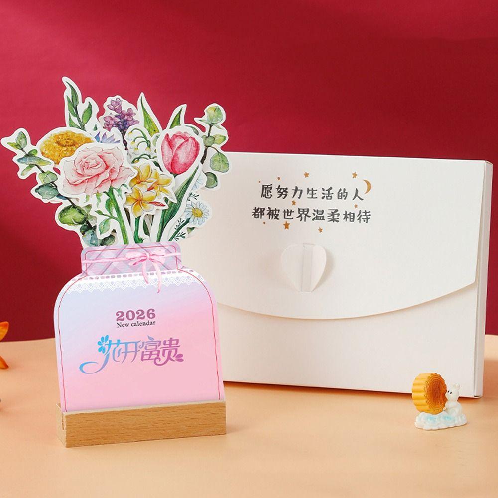 Wooden Base 2026 Desktop Calendar Vase Shaped Monthly Planner New Standing Calendar for New Year