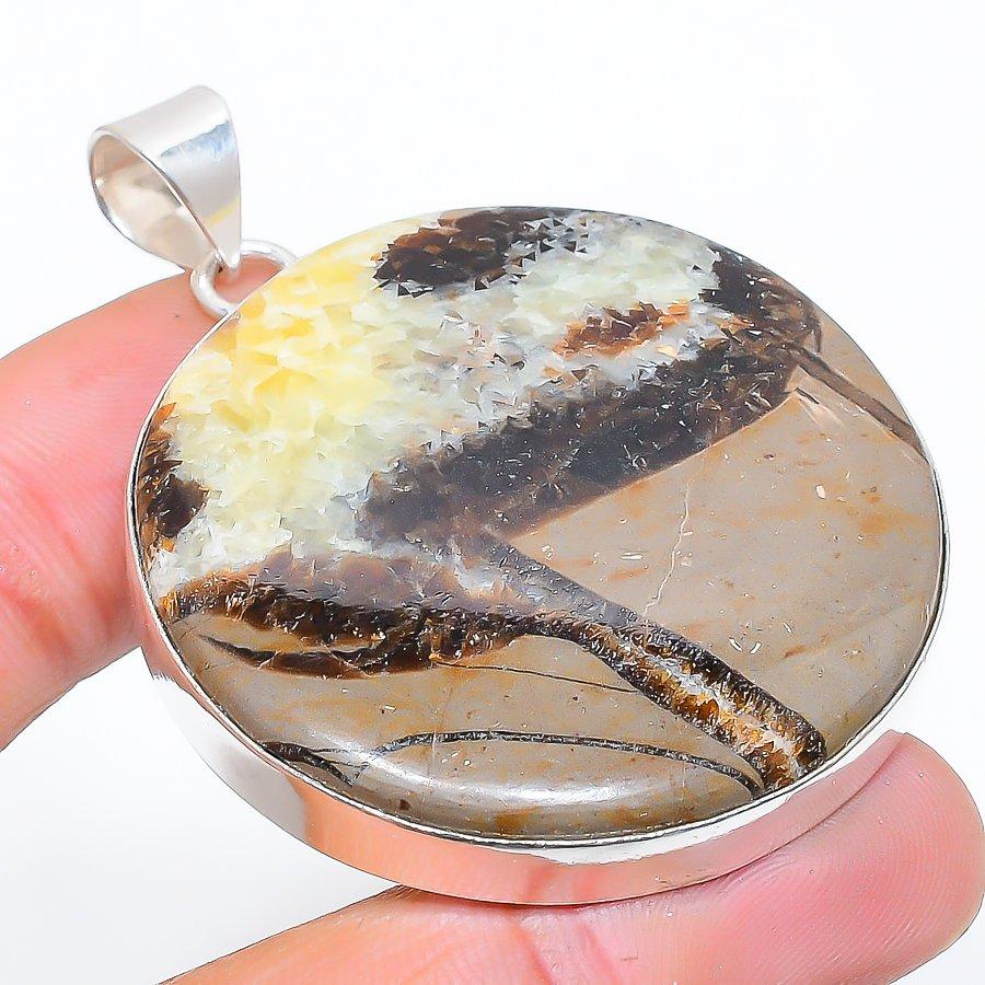 Black Onyx Gemstone Handmade 925 Sterling Silver Jewelry Pendant 2.17" SU-10905