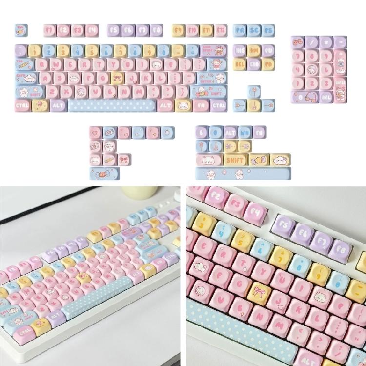 PBT Mechanical Keyboard Keycaps 131Keys Keycaps Candy Bear Theme Colorful MOA Height Heat Sublimated Set
