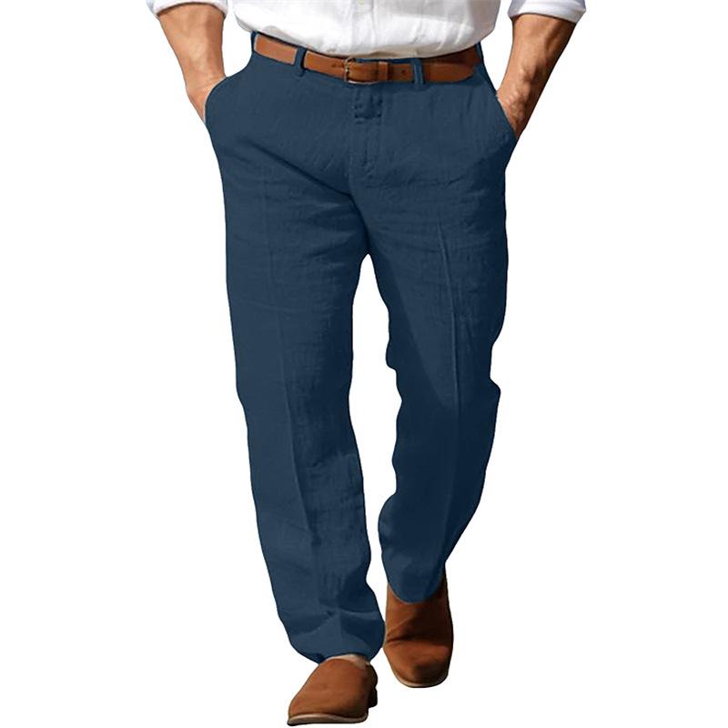 QGOOD Formele Linnen Zomerbroek voor Heren Rechte Pijp Effen Kleur Comfortabel Ademend Formele Zakelijke Mode Basisstijl S marineblauwe kleur