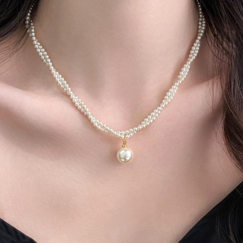 

PANJBJ 925 Sterling Silver Pearl Necklace for Women Double Layer Bead Classic Sweet Romantic Design Jewelry Gift Dropshipping