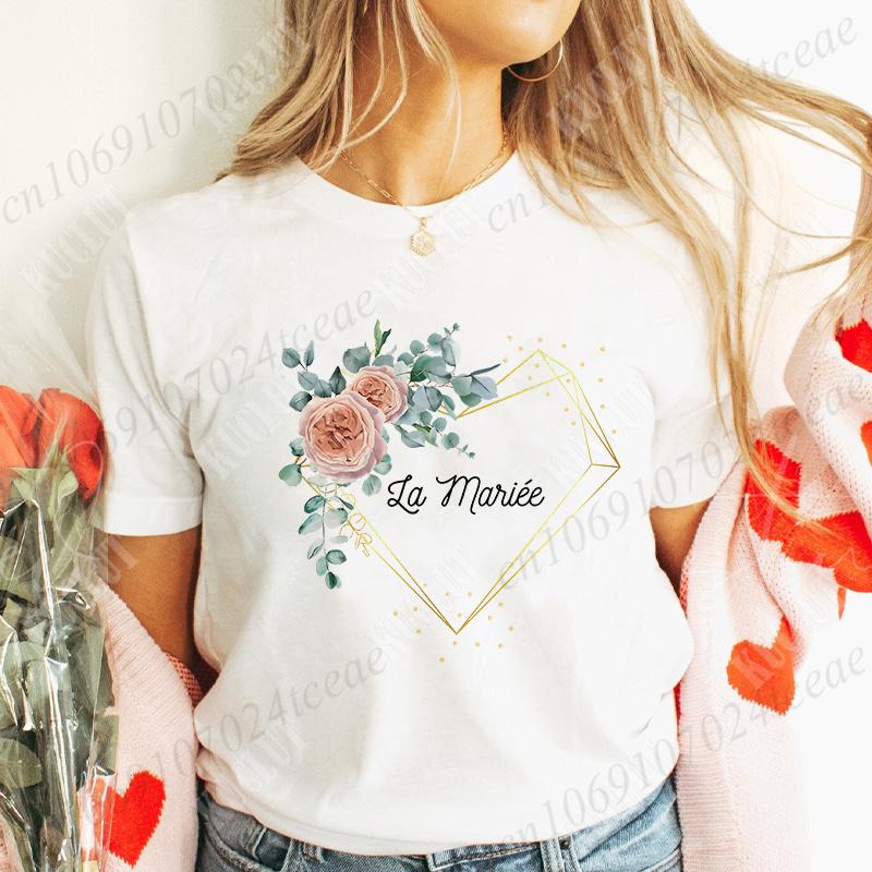French Girls Bachelorette EVJF Party Tops Team Future Bride T-Shirt Short Sleeved Fashion Flower Crown Tees Bridal Wedding Shirt