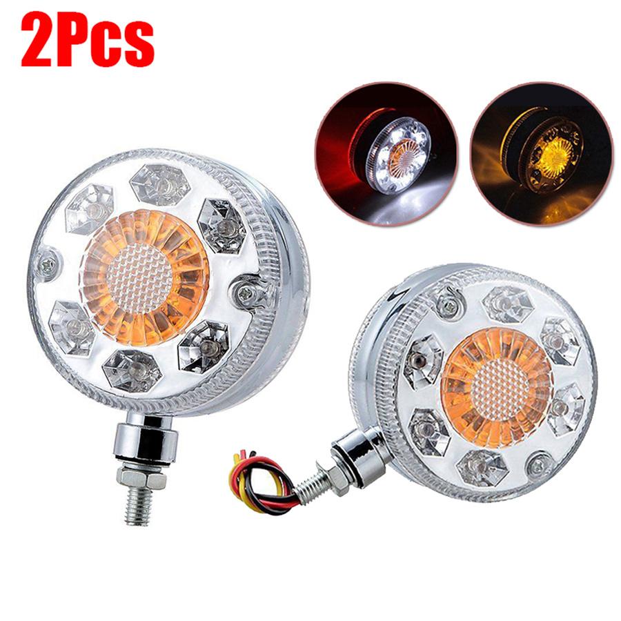 2pcs Round LED Pedestal Fender Light Truck Trailer Double Face Turn Signal Brake