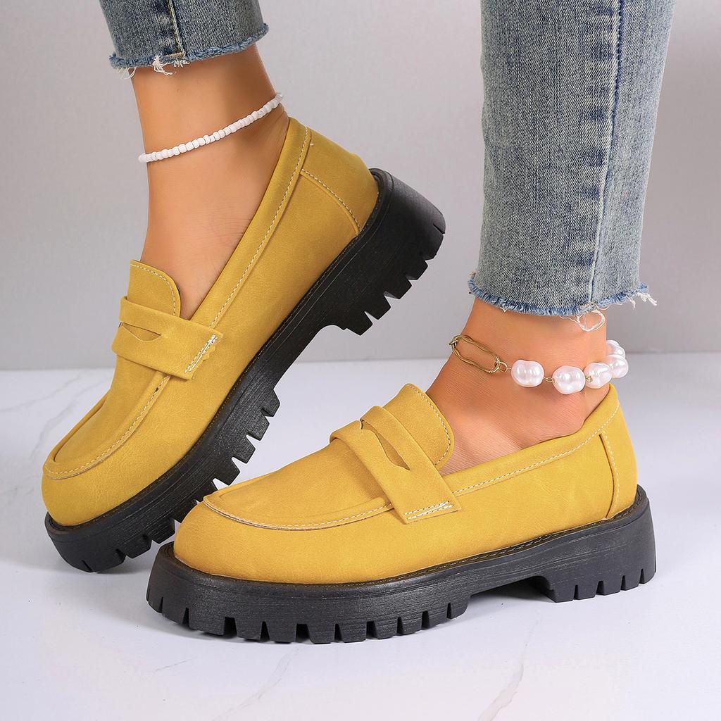 Fashion Women Sneakers Retro British Style Platform Loafers Plus Size Round Toe Single Shoes Woman Thick Bottom Leather Oxford Shoes