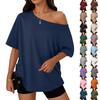 Women's Fashion Off-Shoulder T-Shirt Solid Color Loose-Fit Short Sleeve Top