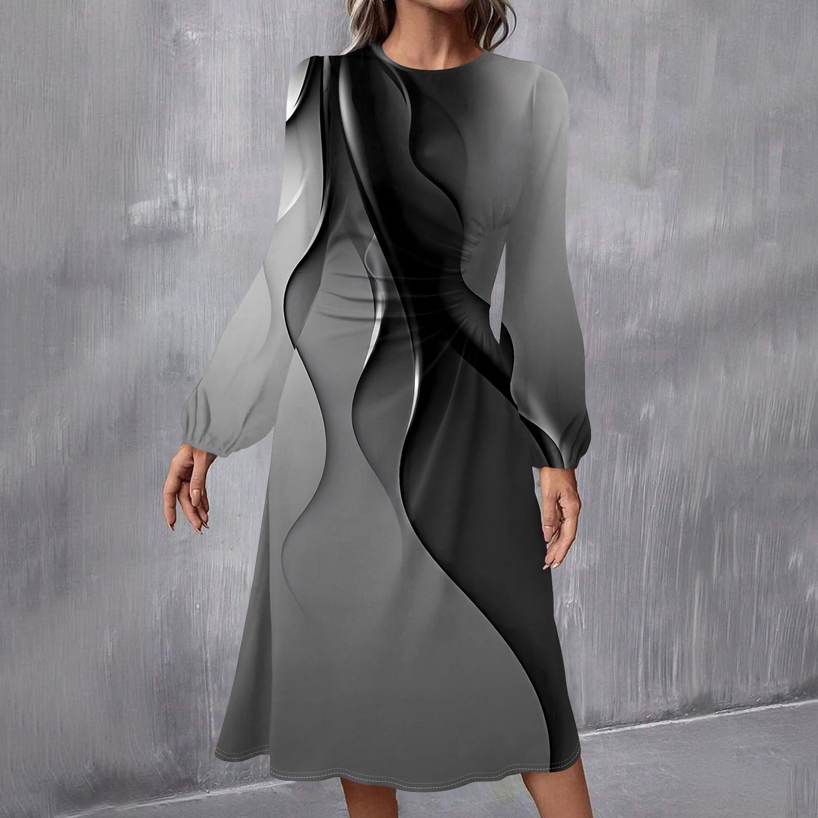 

Женское модное повседневное платье миди с круглым вырезом и длинными рукавами XXXL