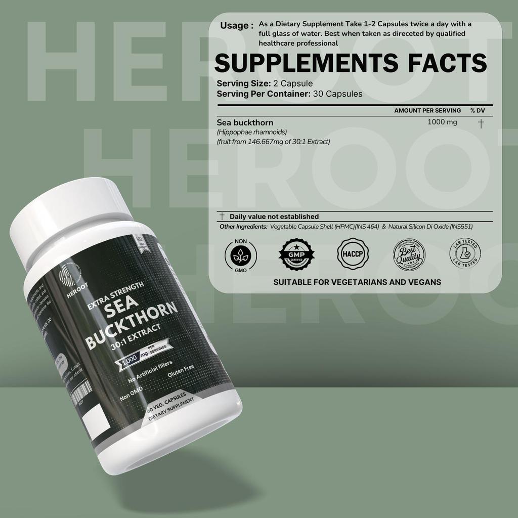 Heroot Kapsułki z Rokitnika Zwyczajnego 500mg | Ekstrakt z Jagód Rokitnika Zwyczajnego