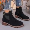 Autumn and winter new women's Martin boots elastic belt buckle round head square heel medium boots women's shoes