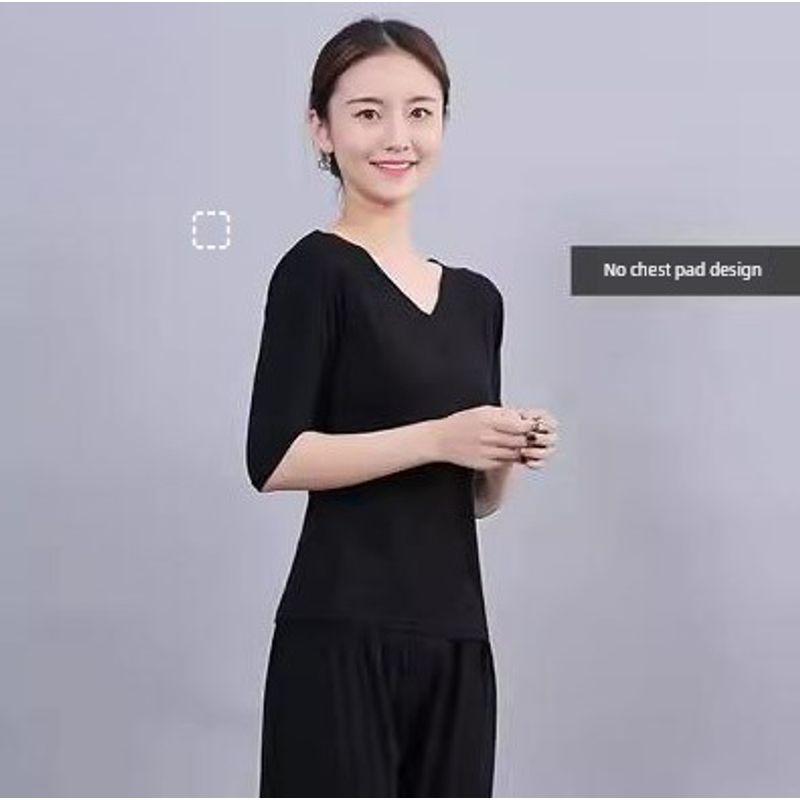 

Модальный V-образный вырез Похудение Одежда для выступлений для квадратных танцев Йога Black middle sleeve (no chest pad) M