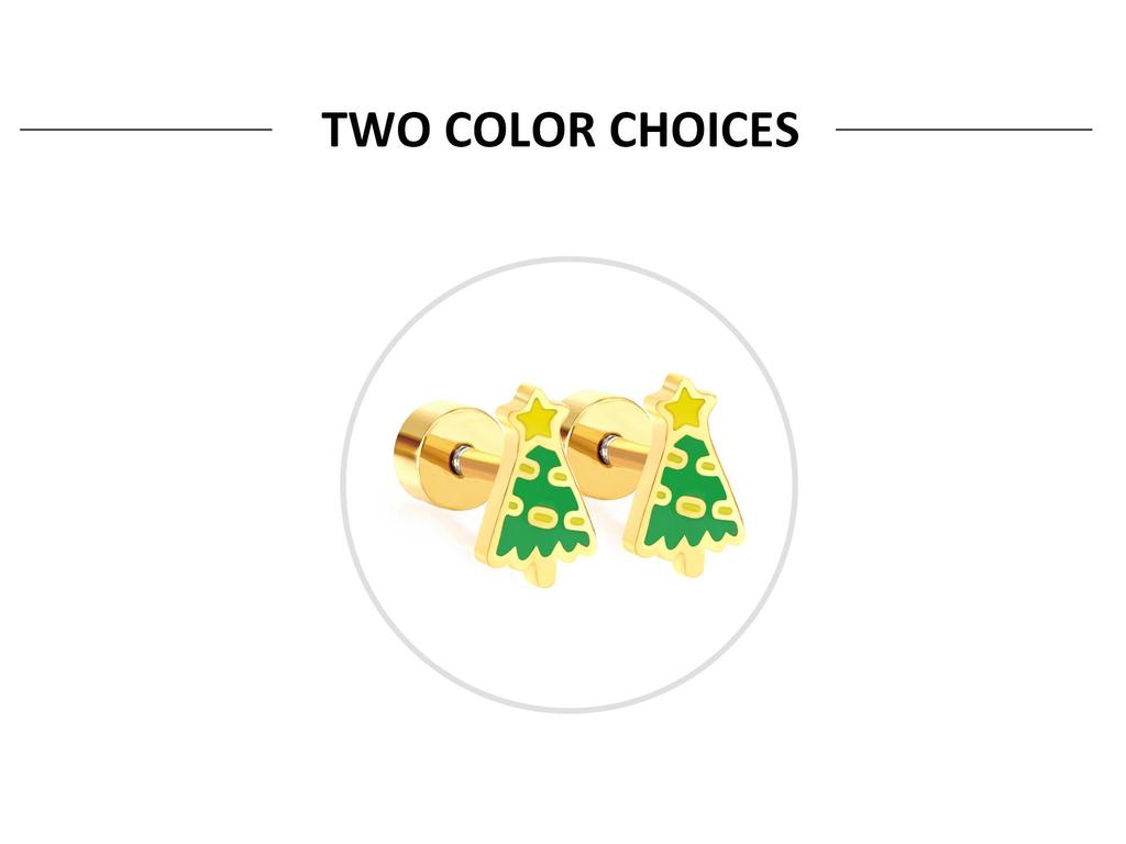 European and American Christmas Star, Tree, and Bell Stainless Steel Screw-Back Earrings for Women