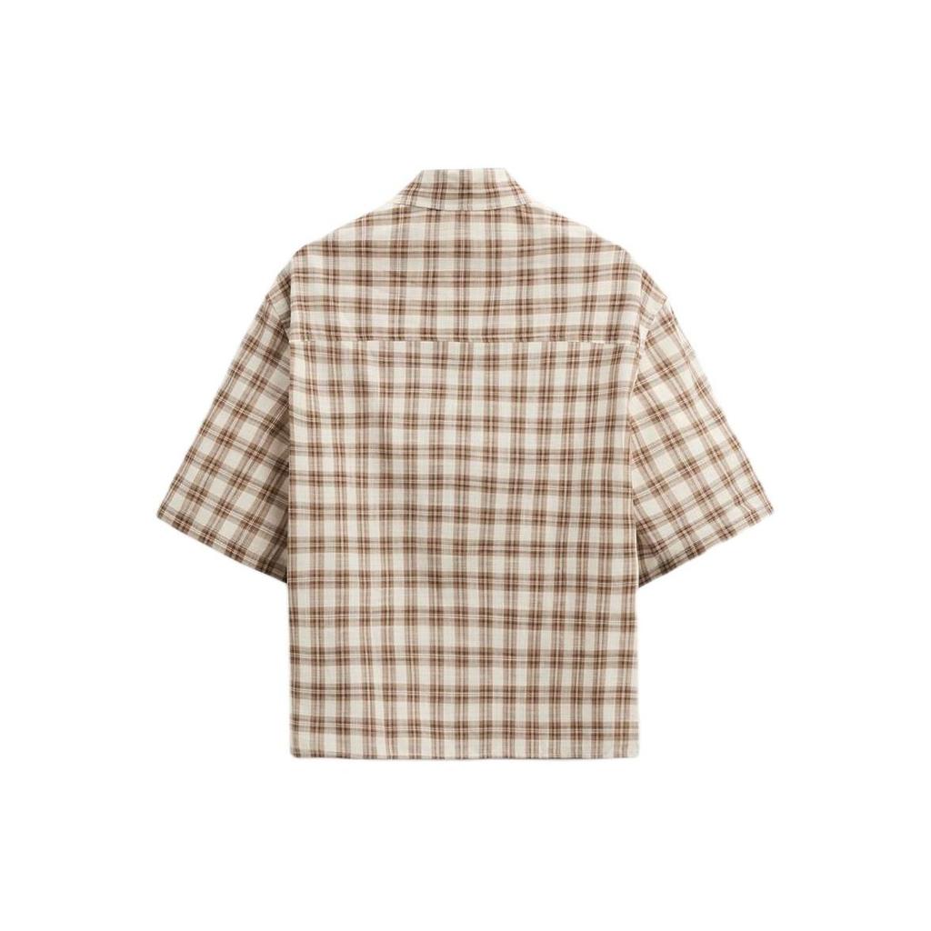 Zara Color Block Checkered Square Neck Short Sleeve Shirt Men shirts Khaki 2688340-710