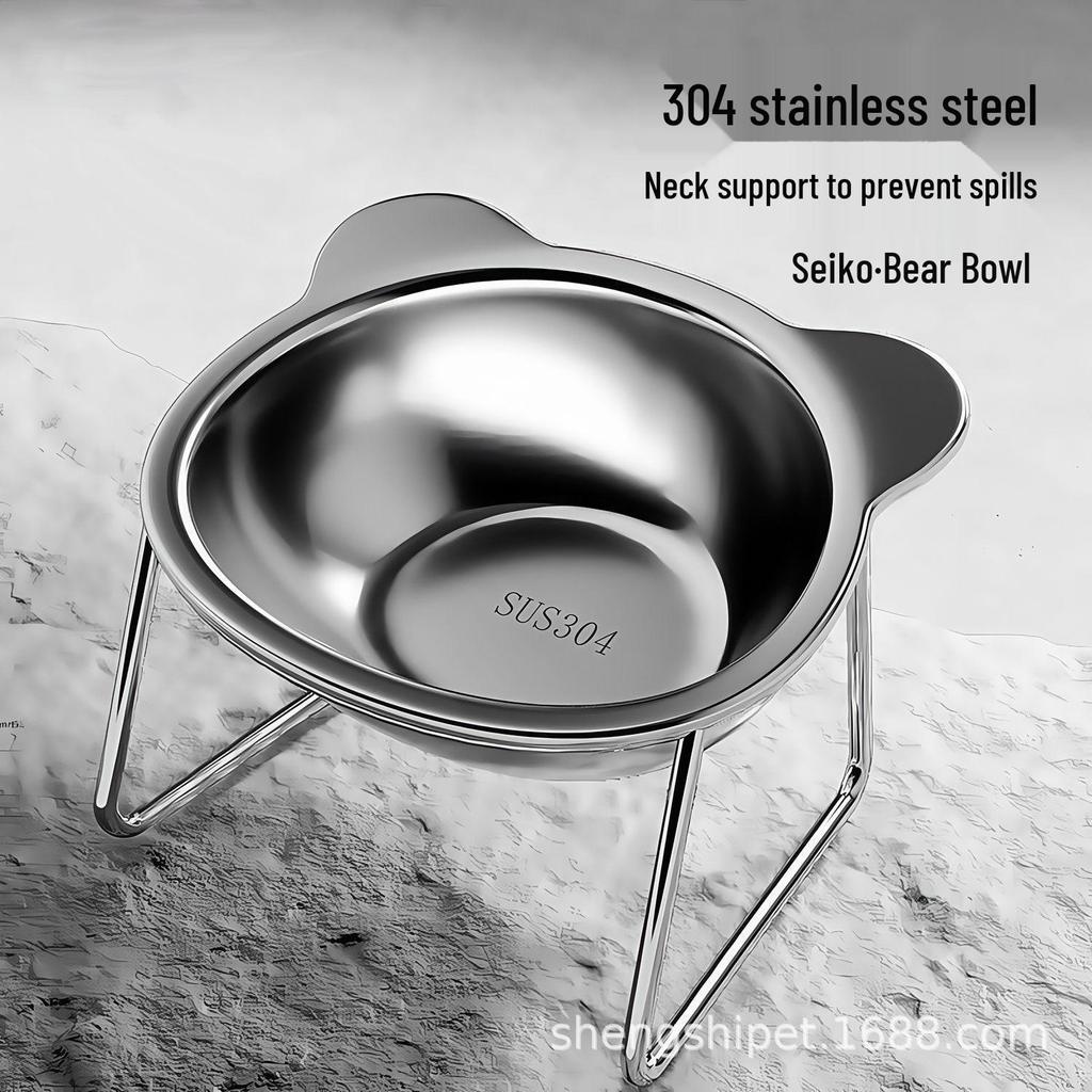 Elevated Stainless Steel Pet Bowl with Anti-Spill Design, Protects Cervical Spine, Integrated Water and Food Dish for Cats and Dogs