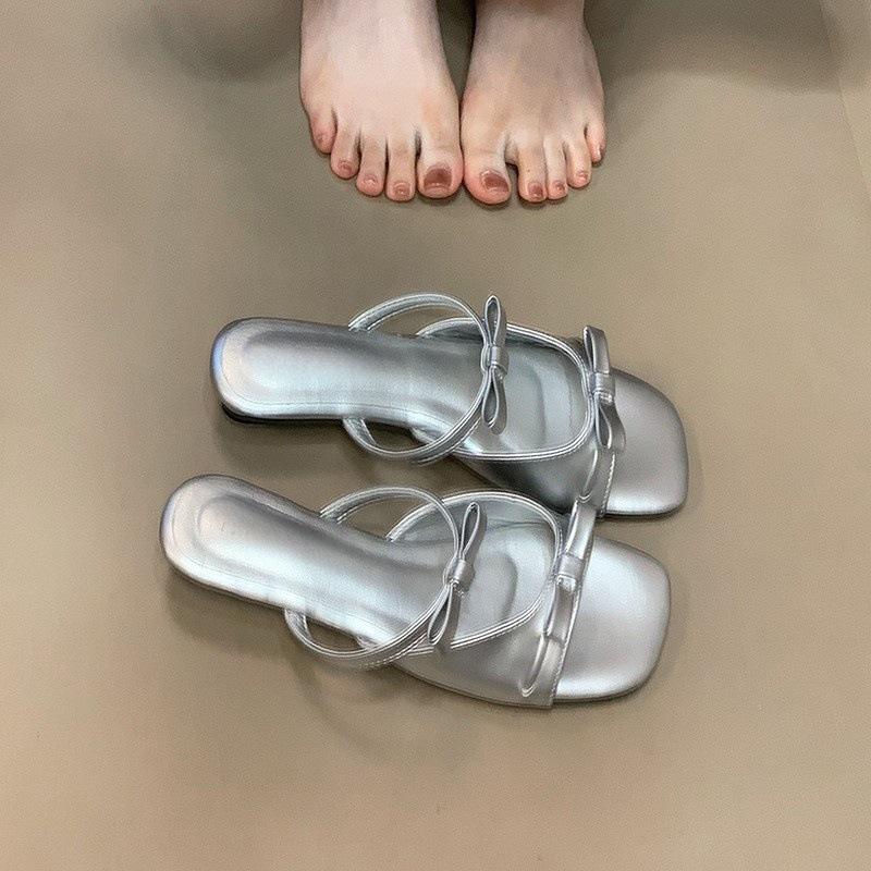 

Double bow French fairy wind one-word drag 2025 summer new seaside vacation cool slippers 40