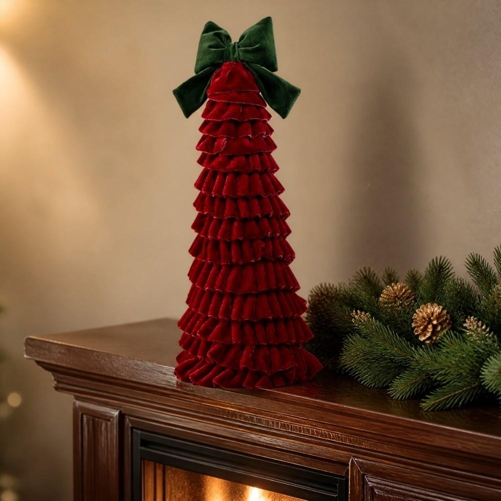 Bow Decor Christmas Tree Ornament Exquisite Tree Shape Bowknot Ruffled Style Tree Tower Home Decor
