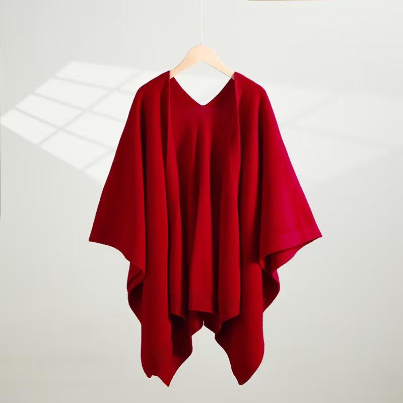 Elegant High-End Wool Cardigan: Solid Color Sleeveless Knit Shawl Cape for Autumn/Winter Travel