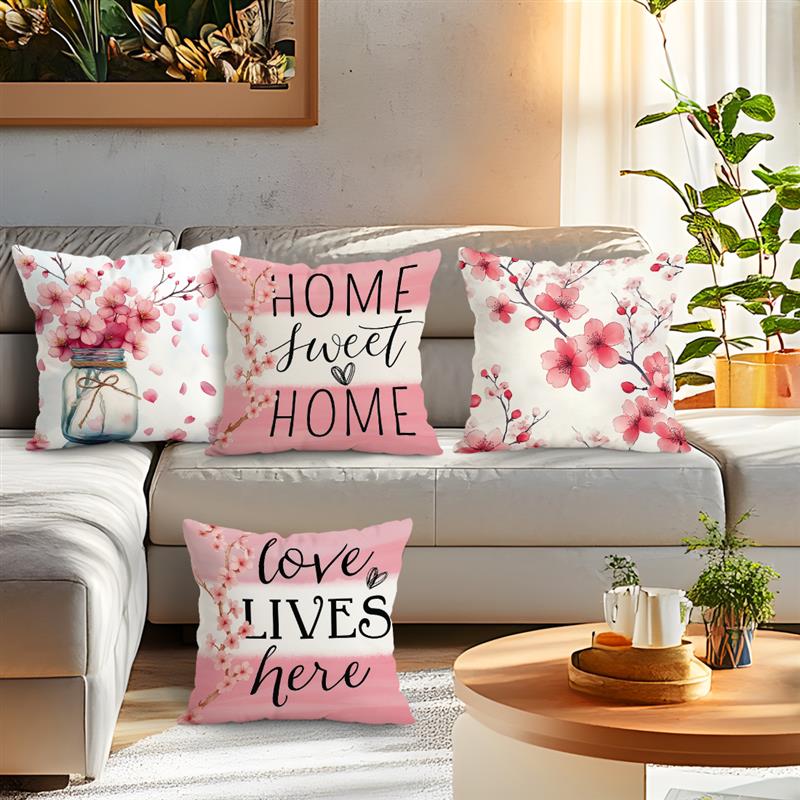 Pink White Cherry Blossom Cushion Pillowcase Printed Polyester 45x45cm Throw Pillowcover Decorative Sofa Bed Cushion Pillowslip