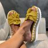 Women's Summer Slip-On Bow Flat Beach Open Toe Breathable Sandals Weave Shoes