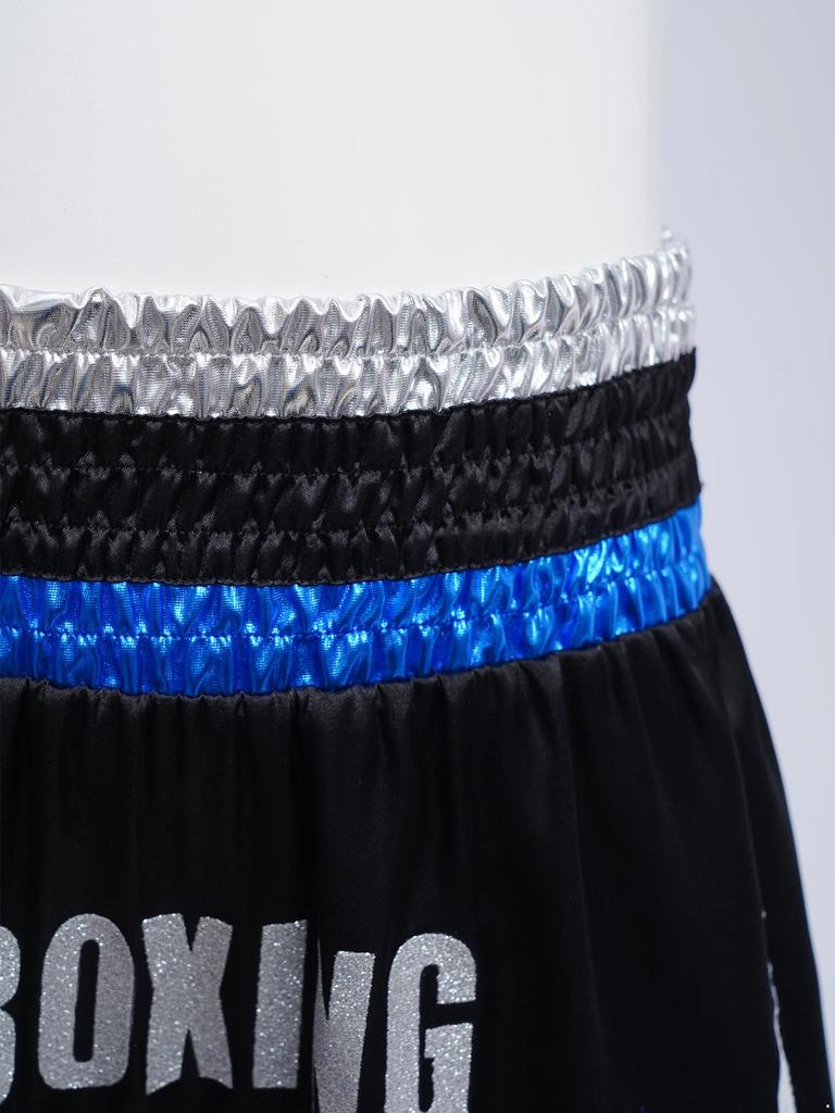 Jungen Glänzende Buchstaben Aufdruck Boxershorts Farbblock Metallisches Patchwork Seitenschlitz Satin Boxen Trainingsshorts