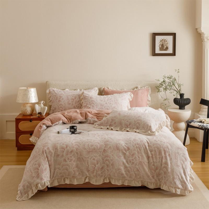 Baby Mom Grade A Winter Milk Flannel Bedding Set Thick Warm Double-sided Lace Duvet Cover