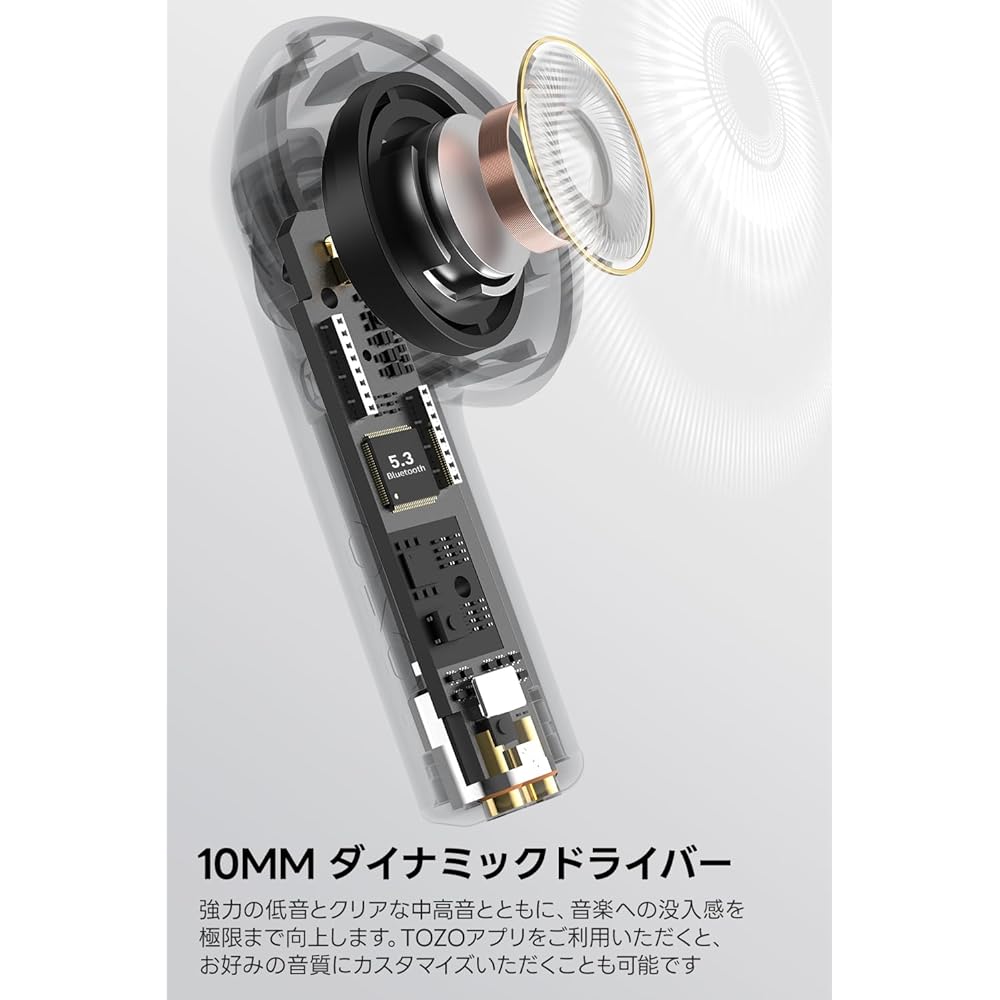 TOZO E2 True Wireless Earbuds, In-Ear Design, Bluetooth 5.3 Compatible, Independent Left and Right Earbuds, Stable Connection, Low Latency, Deep Bass,