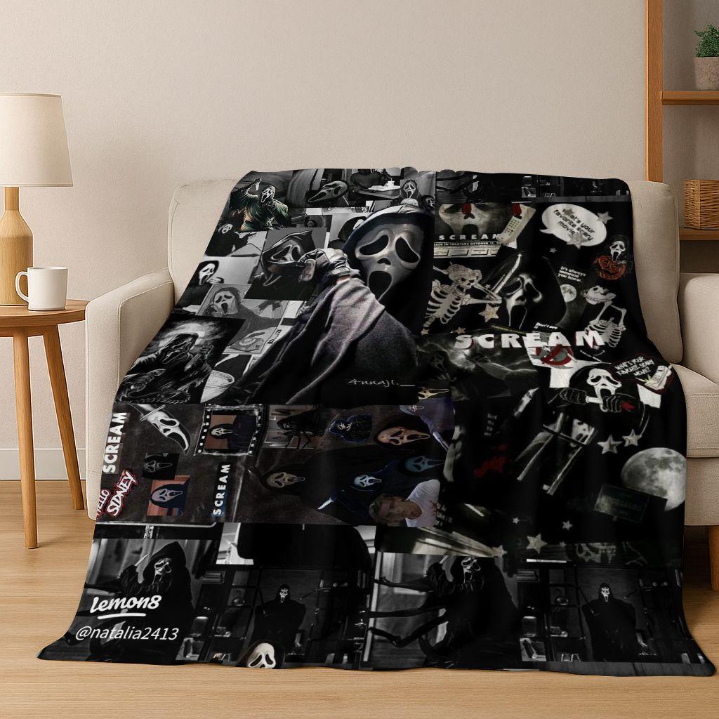 Manta de Franela de Personajes de Terror S-Grito Cara de Fantasma, Manta Suave Acogedora para Hogar Dormitorio Cama Sofá Cubierta de Picnic Regalo para Niños