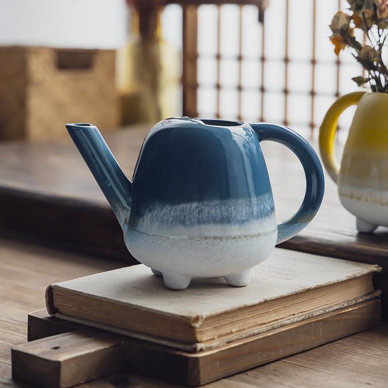 Multi-Color Creative Pot-Shaped Vase Household Ceramic Kettle Flower Arrangement Decorative Ornament Practical Watering Kettle Teapot