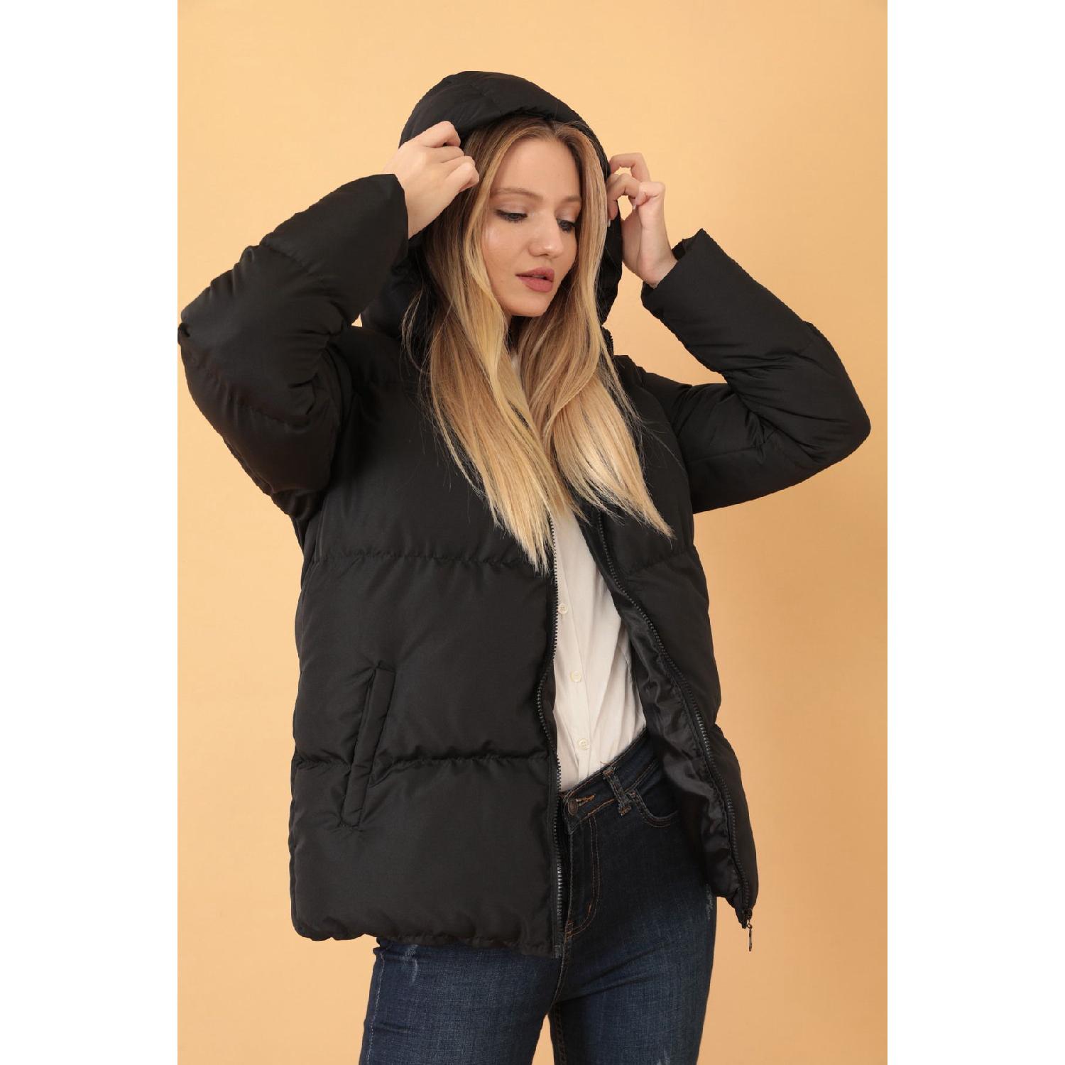 

Women s Black Hooded Puffer Coat XS чорний