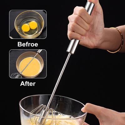 Yousheng Halbautomatischer Schneebesen aus Edelstahl, Eierschläger, Hand-Push-Rotations-Eiermixer, Handrührgerät für Eier, Küchenbedarf