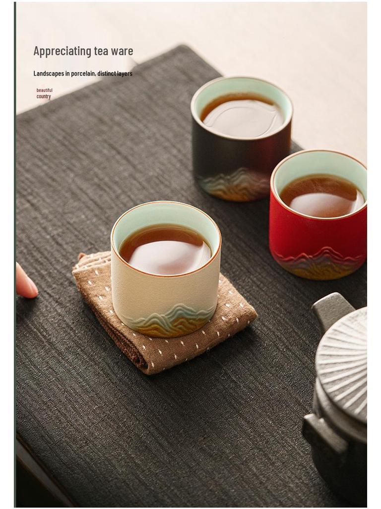 Palace Museum Ceramic Tea Set: Distant Mountains Host Cups & Thousand Miles of Rivers Gift Box