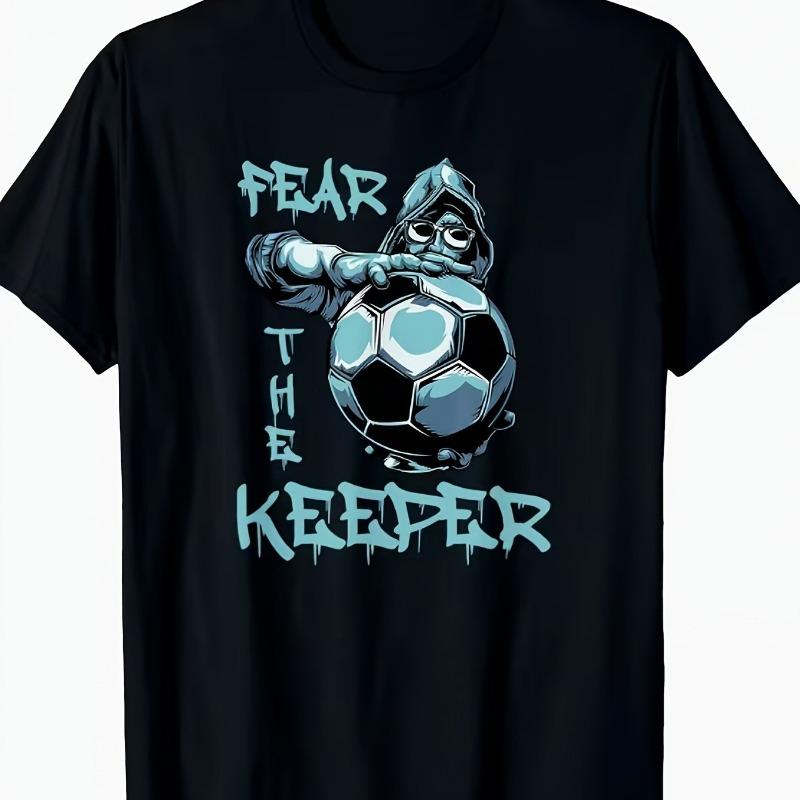 European Size Haowu Men's Football Goalkeeper T-shirt, Round Collar, Eye-catching Fear of Goalkeeper Print, Loose Version, Micro-stretch Casual Summer
