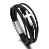 Men's Religious Faith Leather and Steel Cross Bracelet Fashionable Buckle Wristband