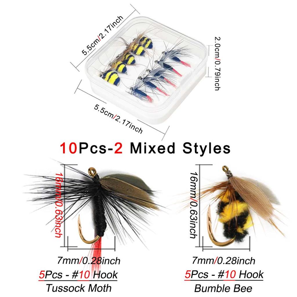 Artificial Tussock Red Tail Moth Bait & Bumble Bee Dry Fly Bait -Mixed Styles Artificial Fishing For Trout/Bass/Salmon/Perch/Carp Bait -6/10Pcs/Box