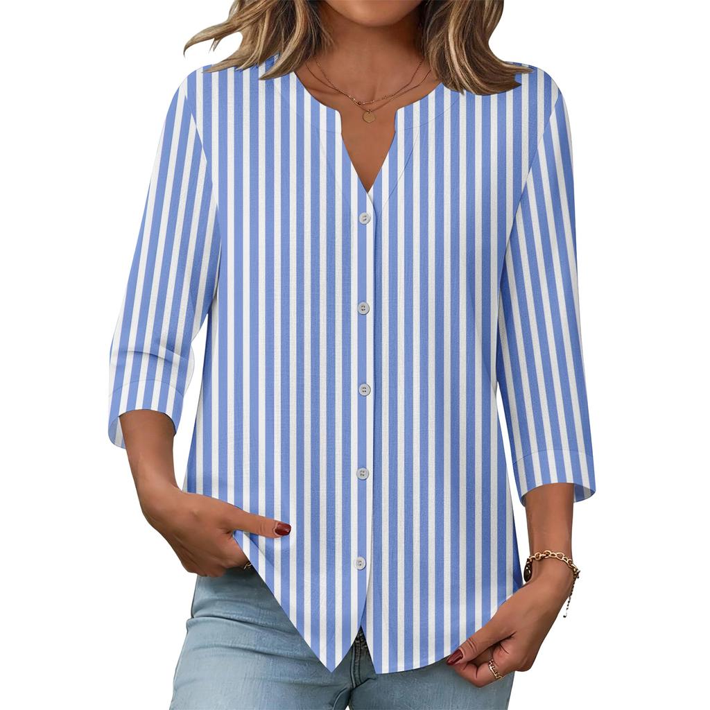 Women's stylish casual striped checkered printed blouse