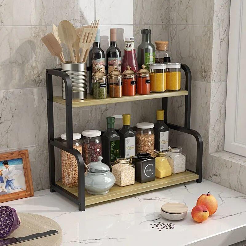 Kitchen Storage Rack Multi Function Adjustable Kitchenware Organizer Tableware Storage Stainless Steel Seasoning Shelf