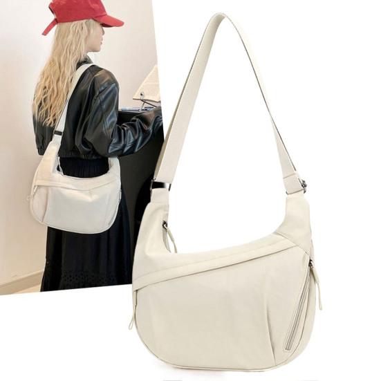 Einfarbige Hobo-Tasche, tragbare Halbmond-Umhängetasche mit Reißverschluss, Umhängetasche für Reisen, Büro, Einkaufen