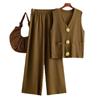 Fashion Suit Women's Summer New Sleeveless Button-knitted Top + Solid Color Casual Wide-leg Pants Two-piece Set