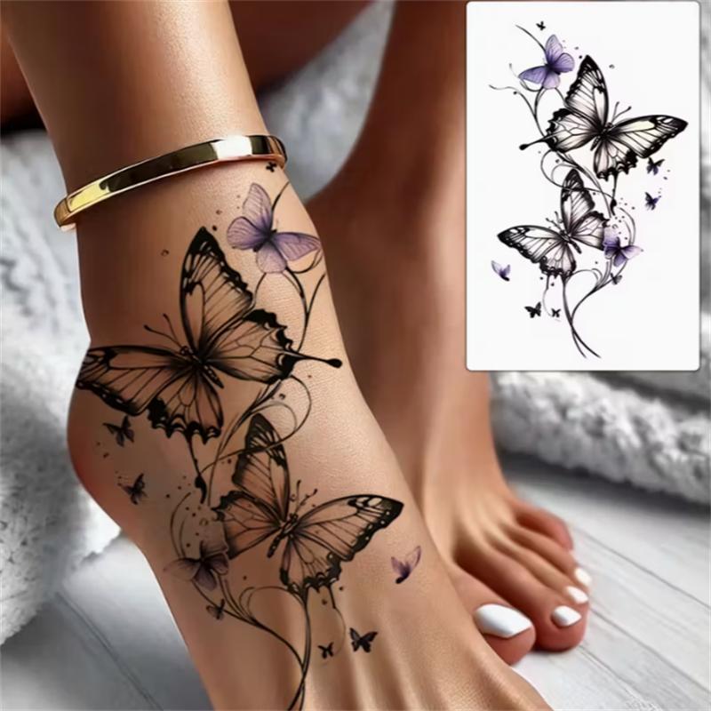 

For Women s Arms Realistic Temporary Tattoo Sticker Legs Black Design Vibrant Purple 3 Sheets Easy Apply Remove Feet Waterproof Accessories чёрный