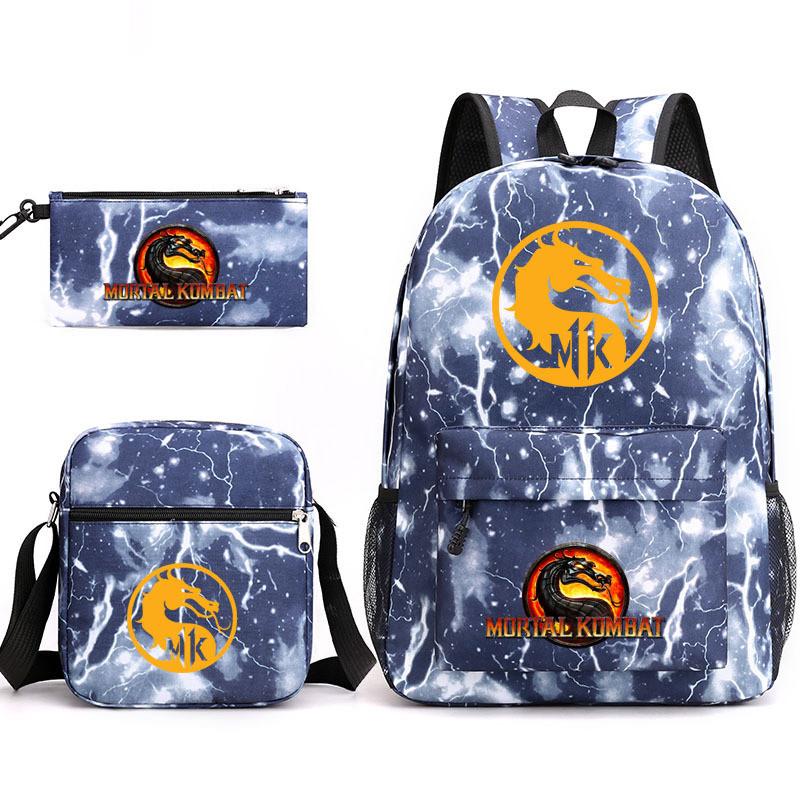 Mortal Kombat Book Bag Threepiece Set With Waterproof Oxford Fabric For Casual Travel