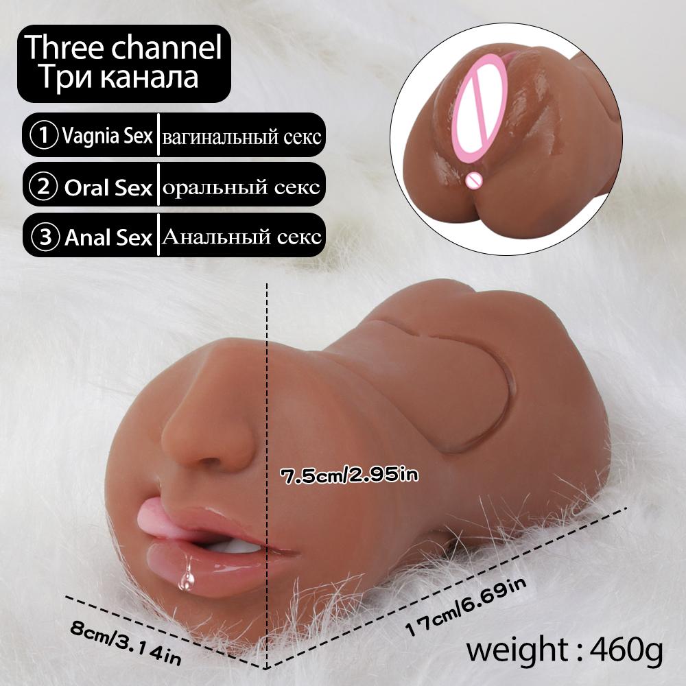 3in1 Realistic Mouth Vagina Anal Plug Male Masturbator Cup Deep Throat Silicone Dildo Moves Masturbation Pleasure Toys for Men