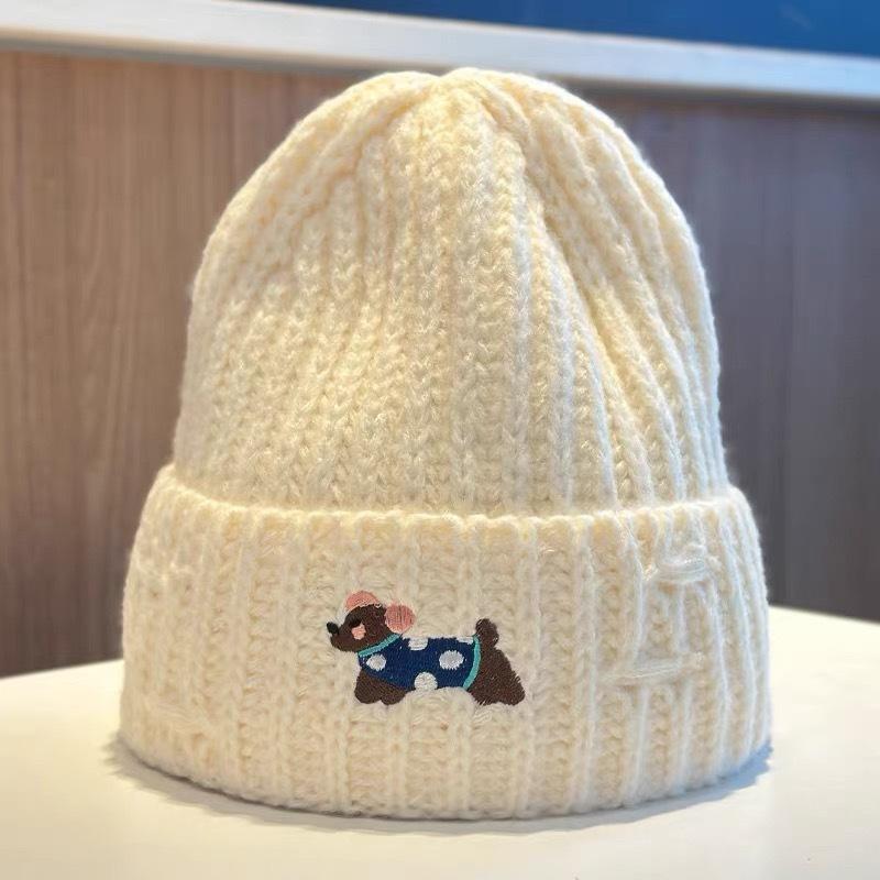 

Puppy Embroidered Knitted Hat for Women in Autumn and Winter Warm Sweet Cute Versatile Face Showing Small Pullover Hat, Trendy M（56-58cm）