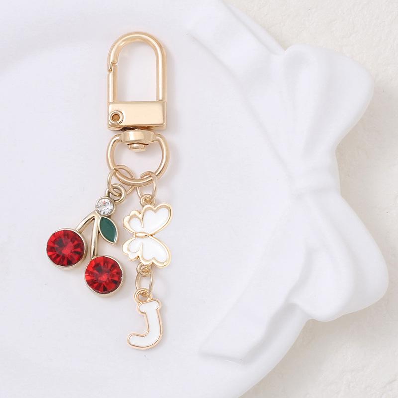 

Cherry Butterfly Letter Keychain A-Z Initial Letter Keyring Charms Bag Pendant Decoration Car Key Holders Couple Gift