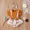 Toddler Baby Girls Solid Tops+Sunflower Floral Printed Suspender Shorts Outfits